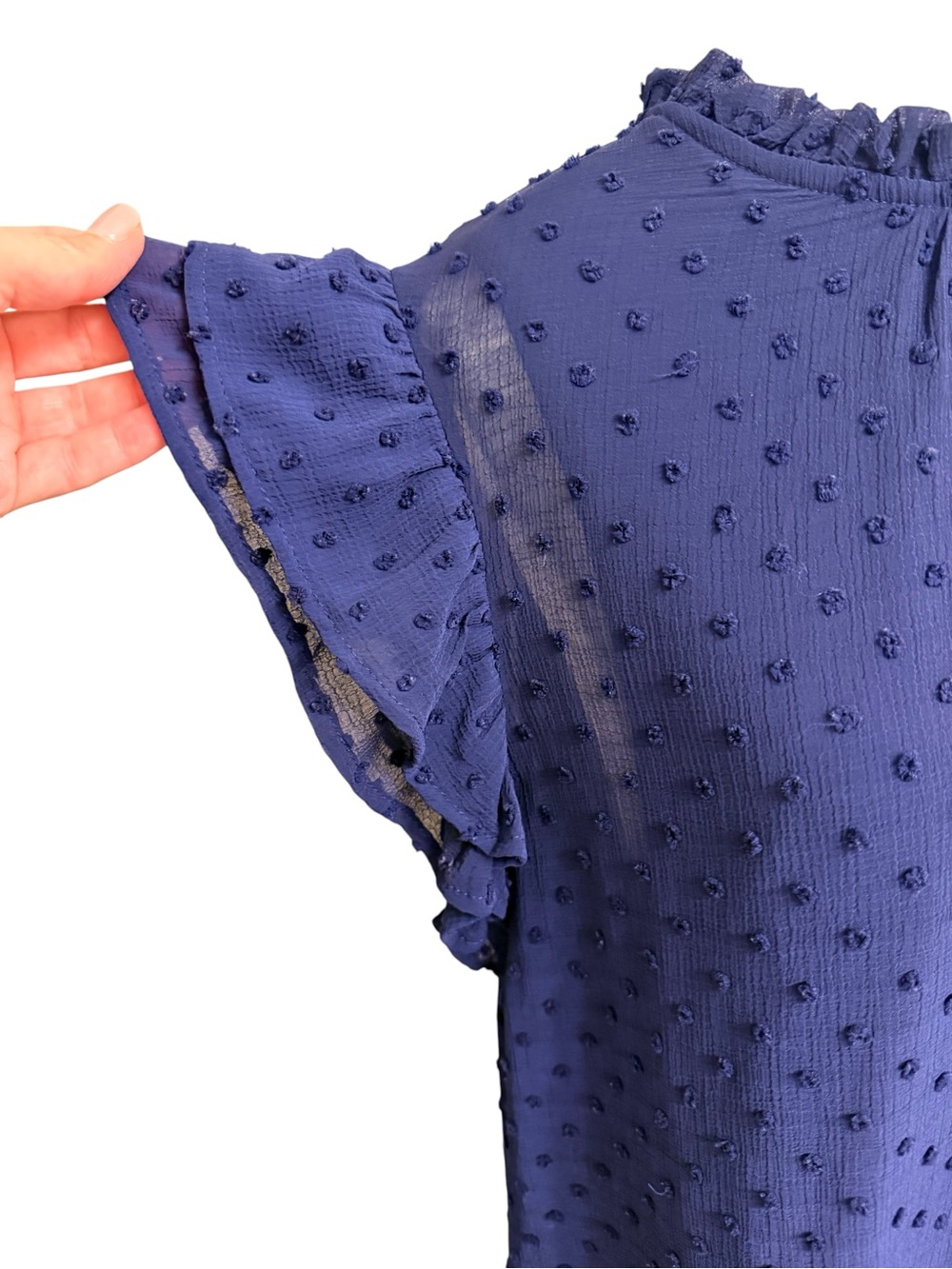 Spense XL Navy Swiss Dot Ruffle Flutter Sleeve Blouse Business Casual Office - Picture 4 of 10